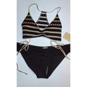 Becca High Neck Crochet Bikini Set Medium Black Scrunch Bottom NWT Boho